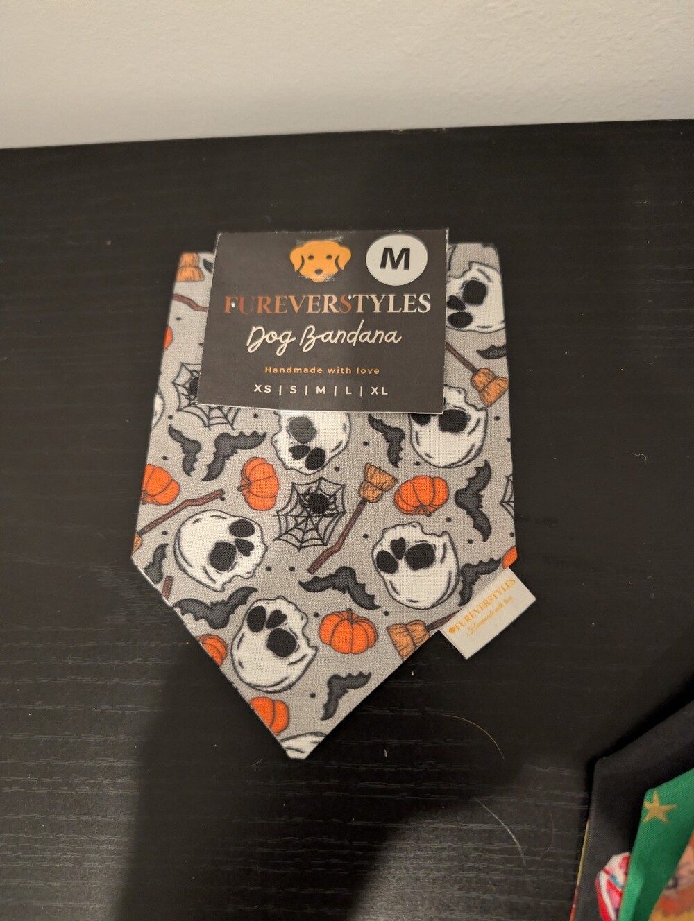 Halloween Skull & Pumpkin Dog Bandana - Gray/Orange